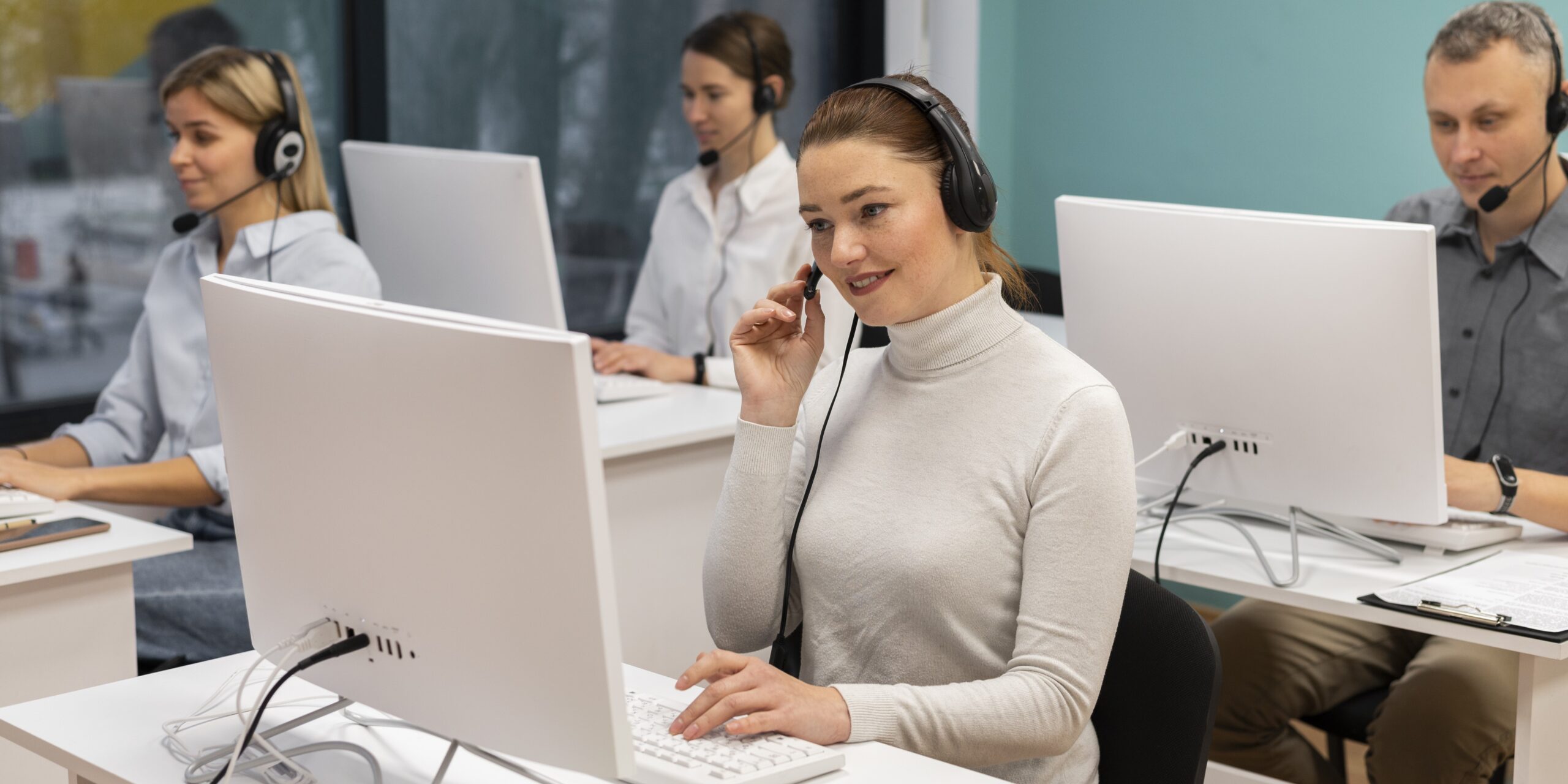 colleagues-with-headphones-working-call-center-office Cold Calling